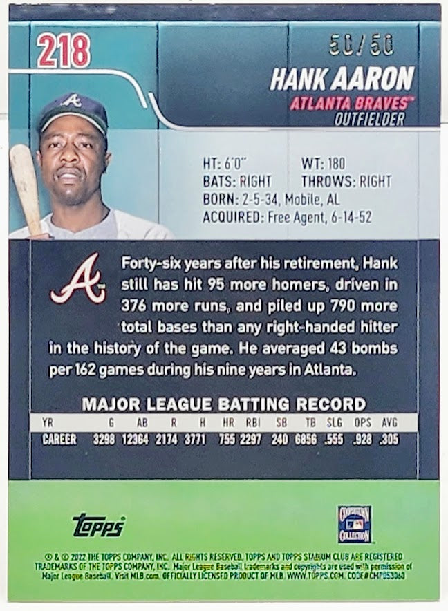 2022 Topps Stadium Club Hank Aaron Willie Mays #218 Blue Foil /50 HOF