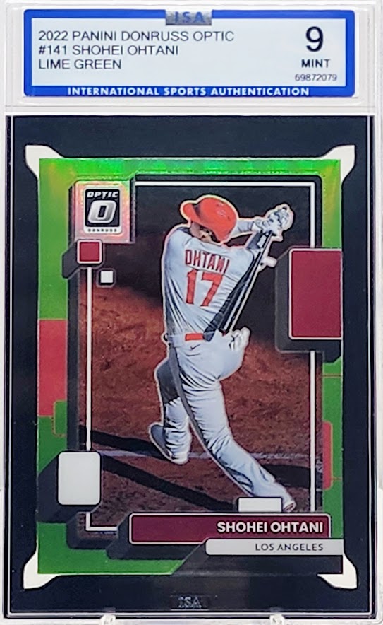 2022 Donruss Optic Lime Green Prizm Parallel Shohei Ohtani #141 ISA 9 Mint - Angels - walk-of-famesports