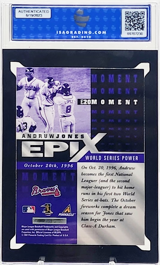 1998 Pinnacle Epix Moment Andruw Jones Purple #E20 ISA 10 Gem Mint - walk-of-famesports
