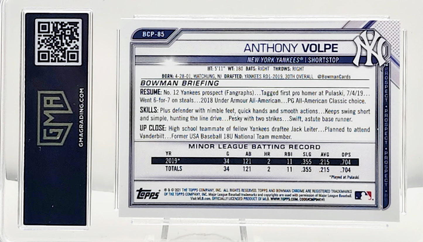 2021 Bowman Chrome Anthony Volpe #BCP85 GMA 10 GEM Mint - walk-of-famesports