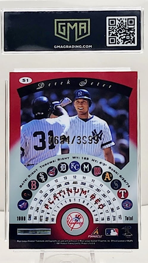 1997 Pinnacle Totally Certified #51 Derek Jeter Platinum Red 0654/3999 Yankees GMA 9 Mint - walk-of-famesports