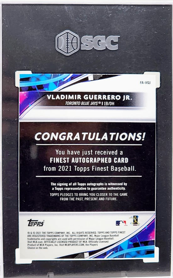 2021 Topps Finest Vladimir Guerrero Jr. Auto #FA-VGJ Blue Jays On Card Autograph SGC Auto 10 / 9 Mint