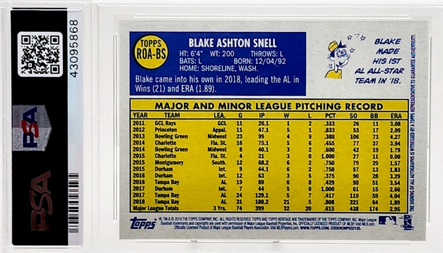 2019 Topps Heritage Real One Auto Blake Snell #ROA-BS PSA 9 MT Auto Pop 1