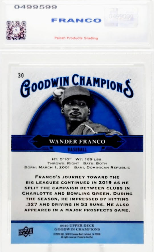 2020 Upper Deck Wander Franco ROOKIE Royal Blue Variation #30 Parish 10 Gem Mint