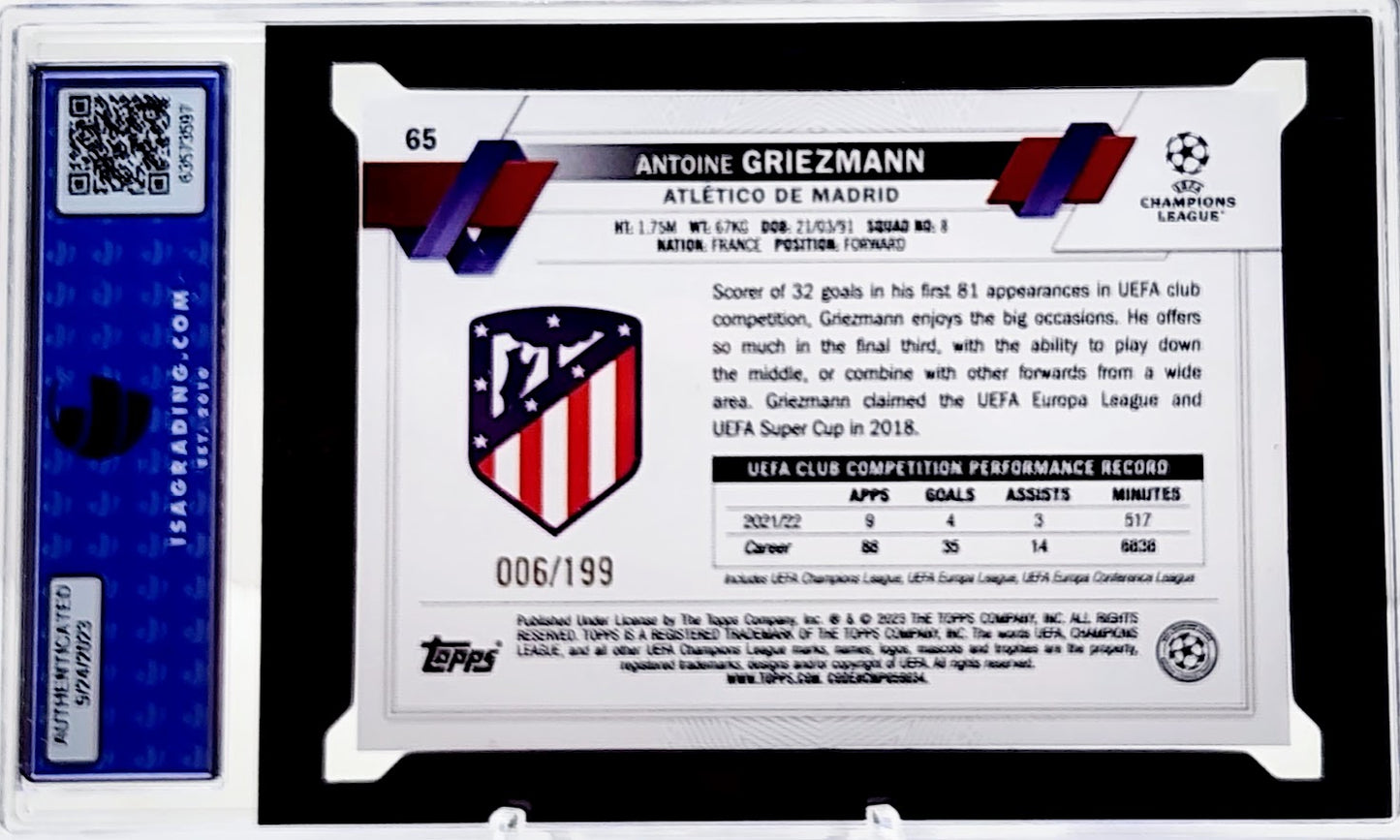 2022-23 Topps UEFA Club Competitions #65 Antoine Griezmann Neon Green 6/199 ISA 10