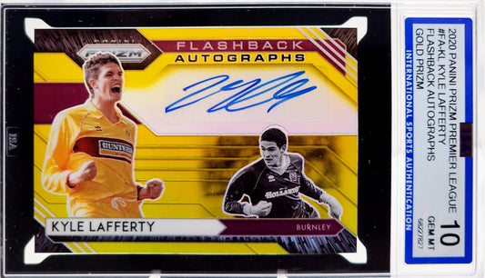 2020-21 Kyle Lafferty Prizm Gold Refractor Burnley Autographed Soccer Card 3/10 ISA 10 GEM Mint