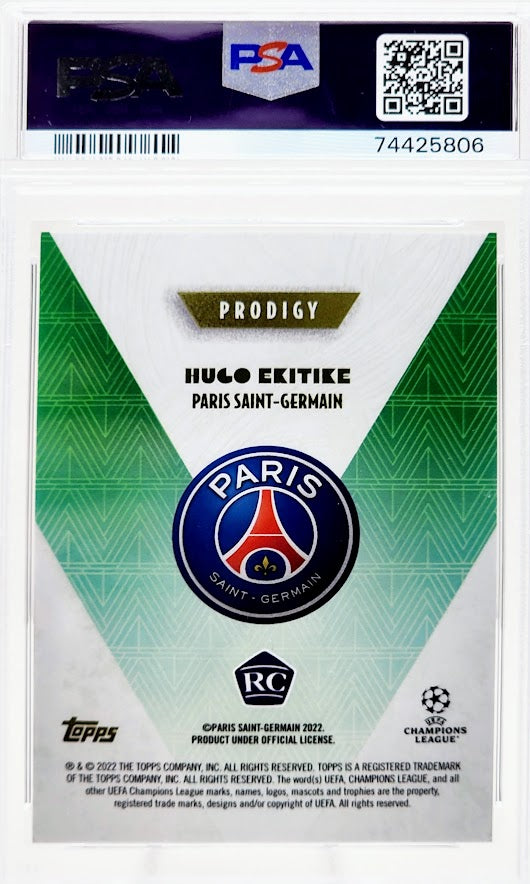2022-23 Topps Deco Hugo Ekitike Rookie Green /99 PSG Prodigy RC PSA 8 Population 1