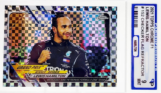 2021 Topps Chrome F1 Grand Prix Winner Checker Flag Refractor #152 Lewis Hamilton Parish 9 Mint