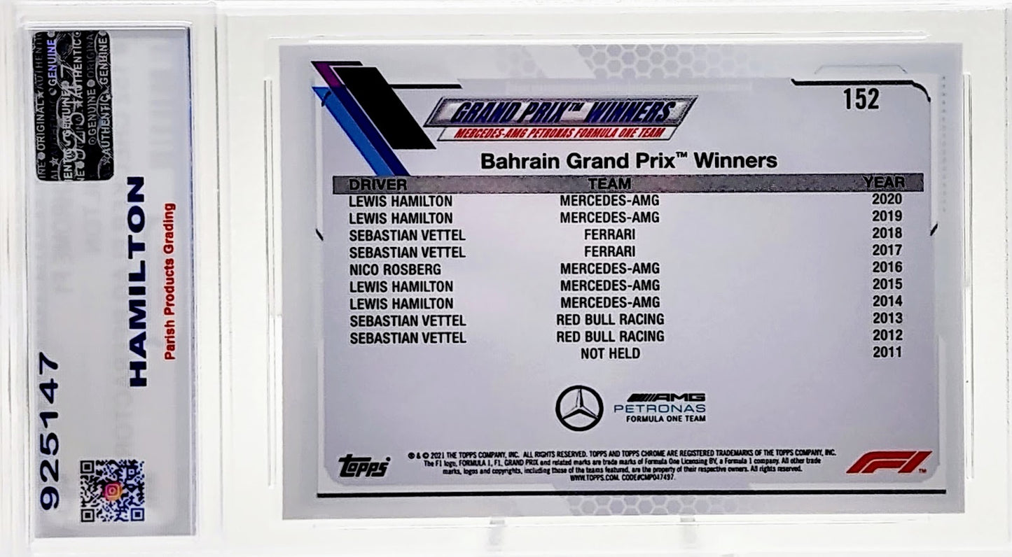 2021 Topps Chrome F1 Grand Prix Winner Checker Flag Refractor #152 Lewis Hamilton Parish 9 Mint