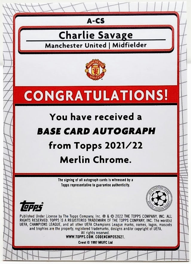 Charlie Savage 2021-22 Topps Merlin Chrome UCL Refractor RC Auto ML152