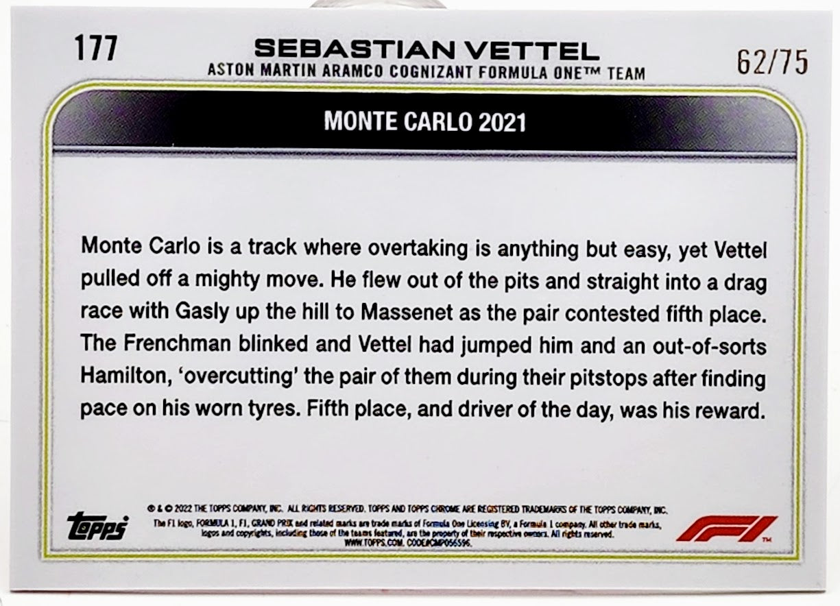 2022 Topps Chrome F1 #177 Pink Raywave Grand Prix Monte Carlo SEBASTIAN VETTEL /75