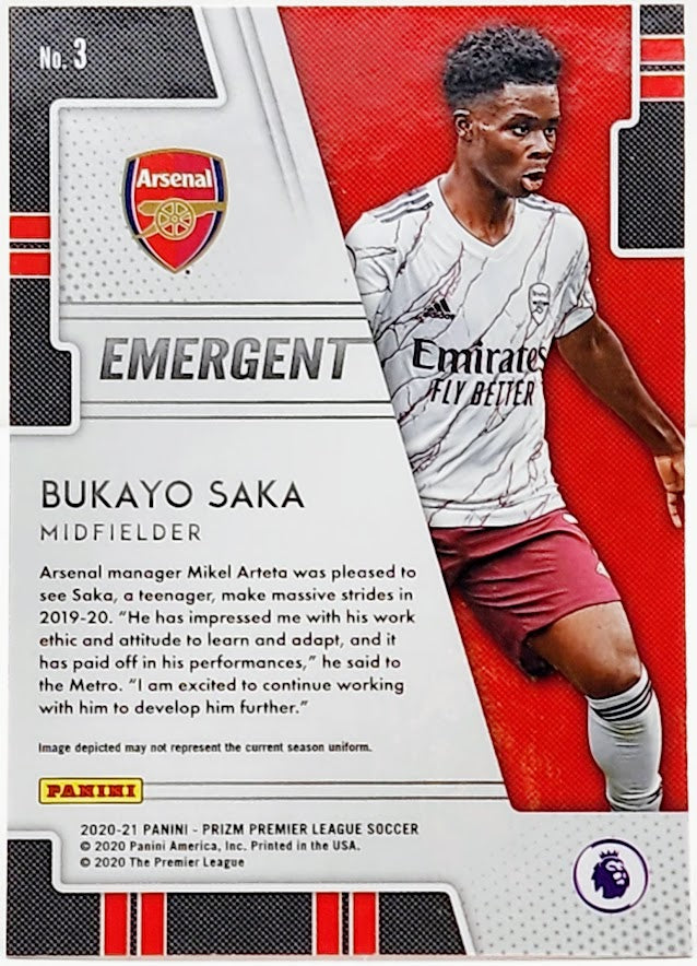 2020-21 Panini Prizm Premier League Emergent Bukayo Saka #3 Arsenal Card
