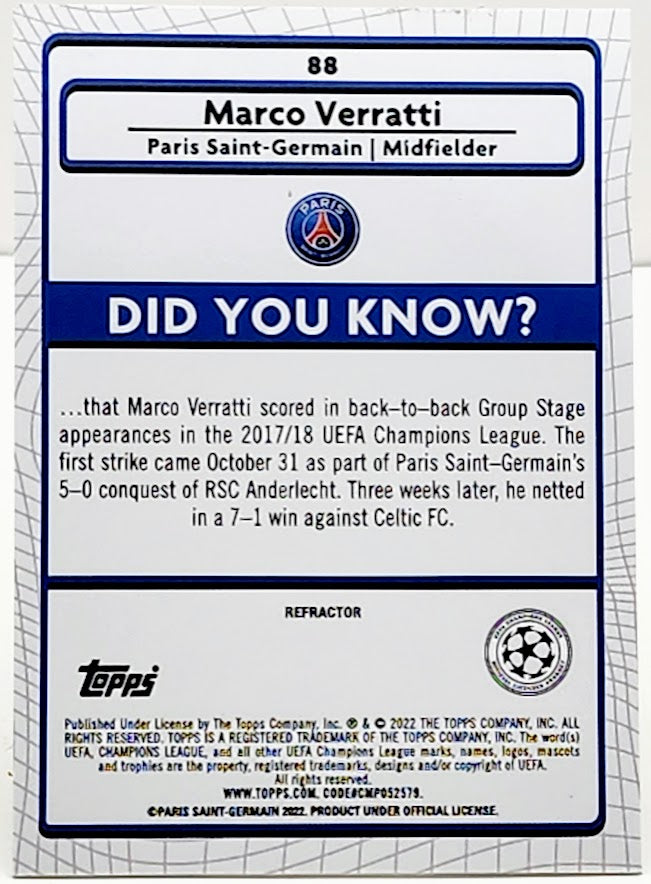 2021-22 Topps Merlin Chrome UEFA MARCO VERRATTI REFRACTOR #88