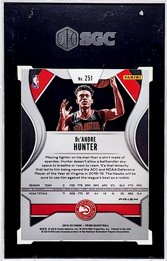 2019-20 Prizm De'Andre Hunter Red White Blue Prizm Rookie RC #251 SCG 10 Atlanta Hawks
