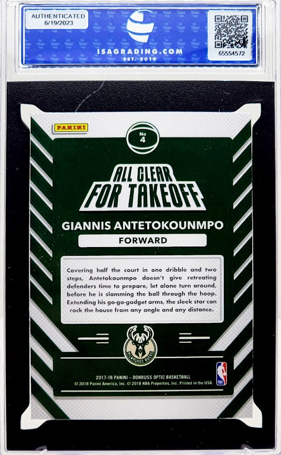 Giannis Antetokounmpo 2017 Panini Donruss Optic All Clear For Takeoff Holo #4 ISA 9 Mint