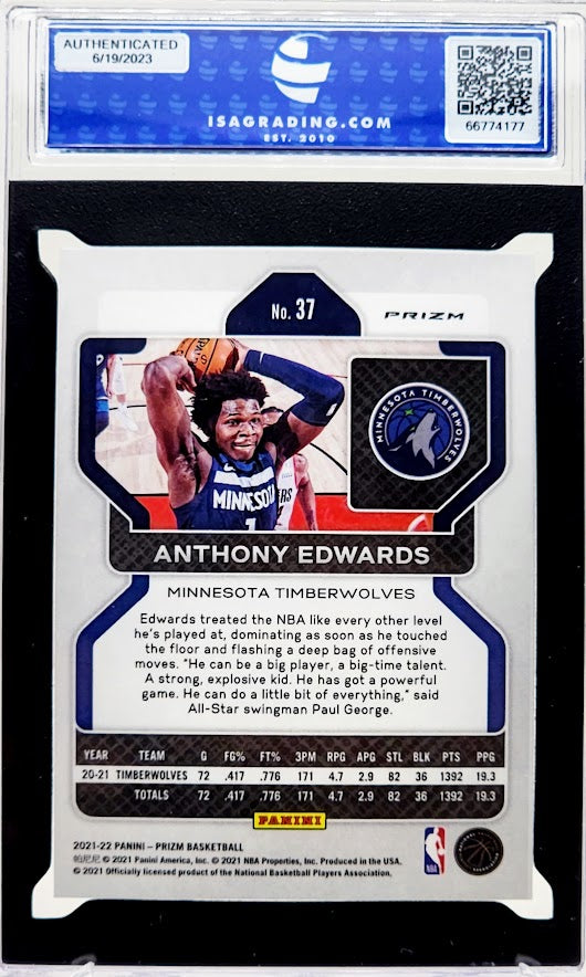 2021 Panini Prizm #37 Anthony Edwards Green Prizm ISA 9 Mint