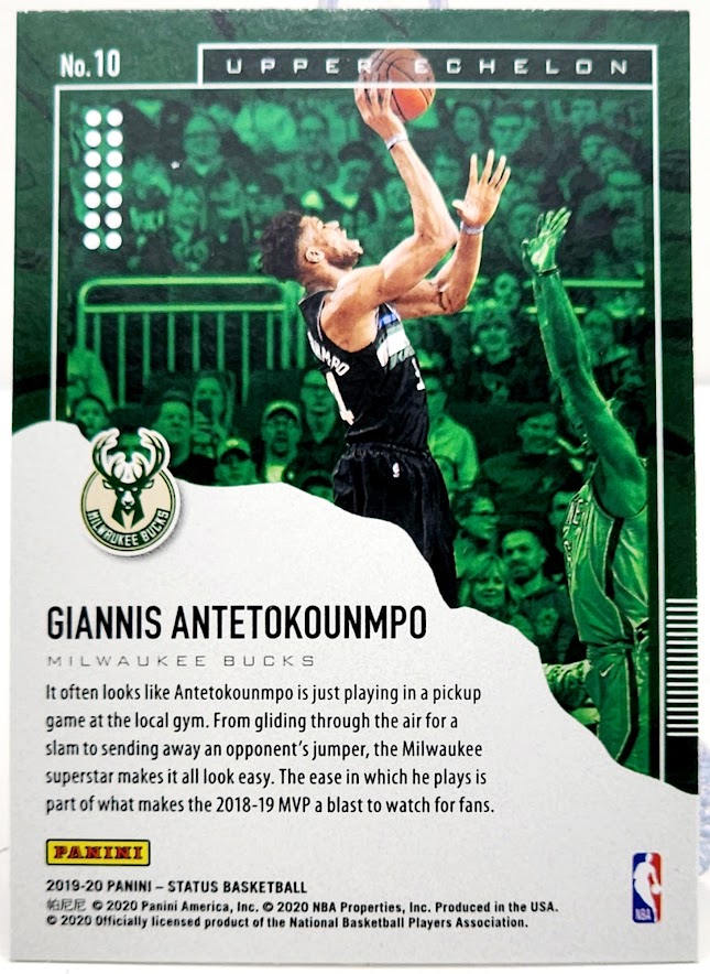 2019-20 Panini Status GIANNIS ANTETOKOUNMPO Rare UPPER ECHELON INSERT #10 Bucks