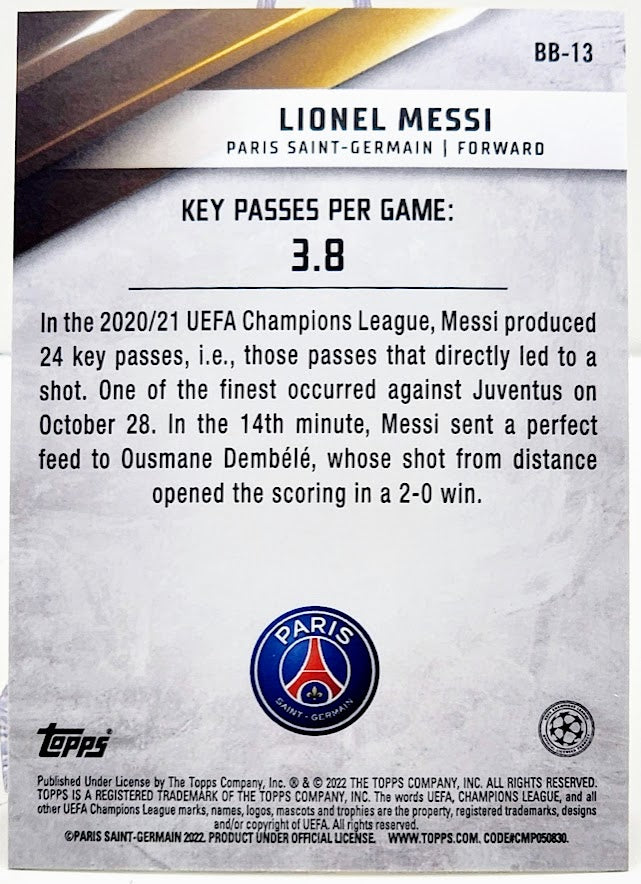 2021-22 Topps UEFA Champions League Best of the Best #BB-13 Lionel Messi Card