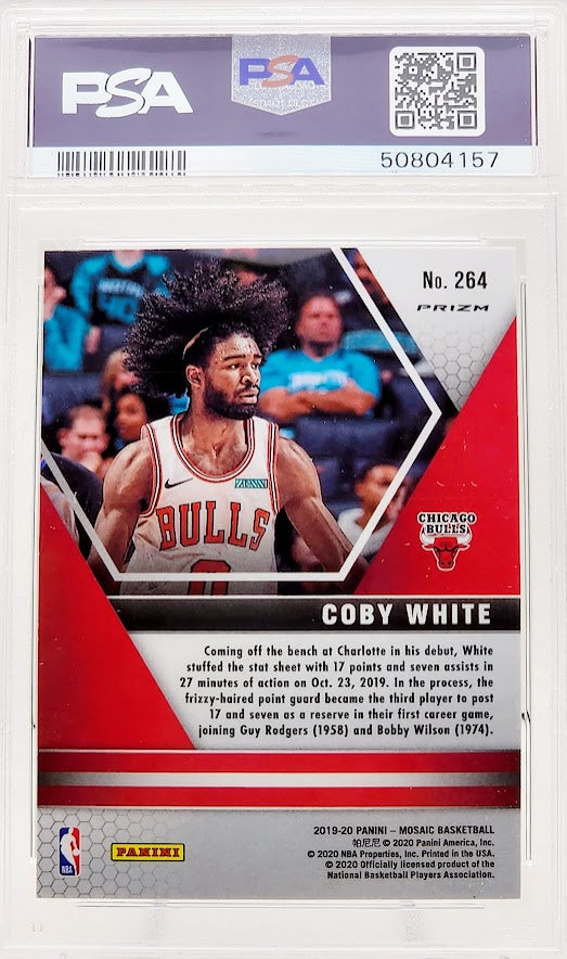 2019-20 Panini Mosaic NBA Debut Green Mosaic Coby White Rookie RC #264 PSA 10 GEM Mint