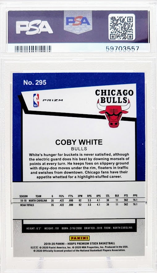 2019 Hoops Premium Stock Red Cracked Ice #295 Coby White PSA 10 GEM MINT