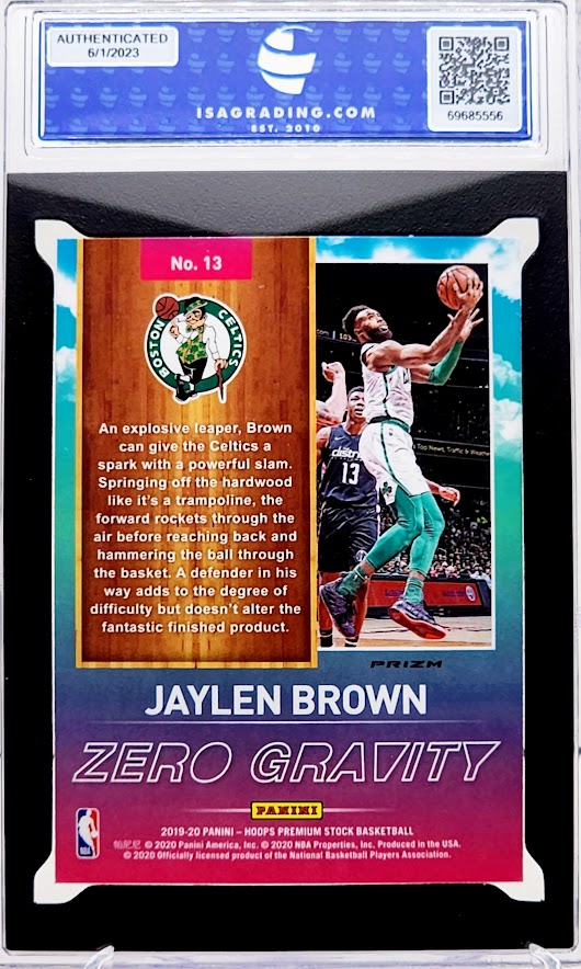 2019 Hoops Premium Stock Zero Gravity Blue Jaylen Brown #13 Boston Celtics ISA 9 Mint
