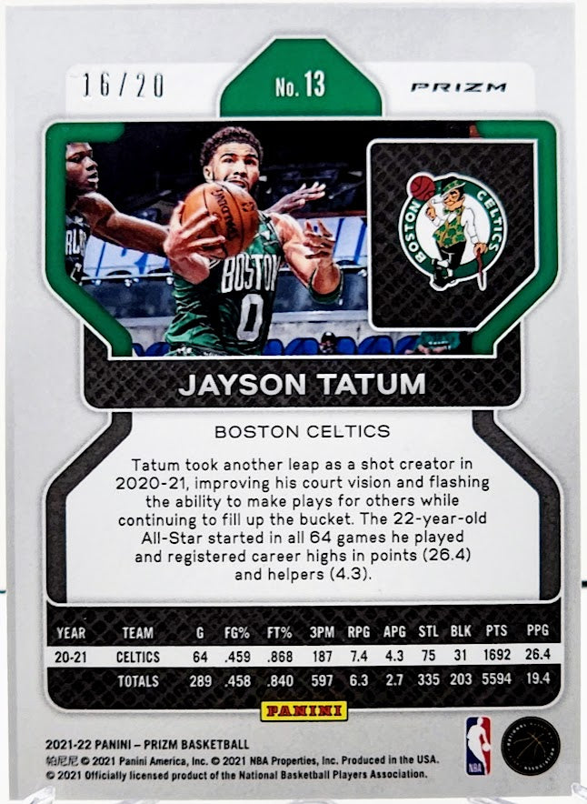 2021-22 Panini Prizm #13 Jayson Tatum Orange Disco Prizm /20