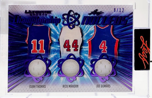 2021 Leaf Ultimate Sports Championship Nucleus Isiah Thomas, Rick Mahorn, Joe Dumars #8/12 Relic #CN-13 Card