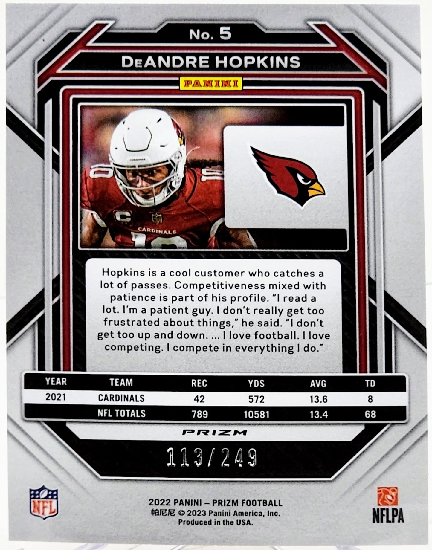 2022 Panini Prizm Orange DeAndre Hopkins #005 113/249 Cardinals - walk-of-famesports