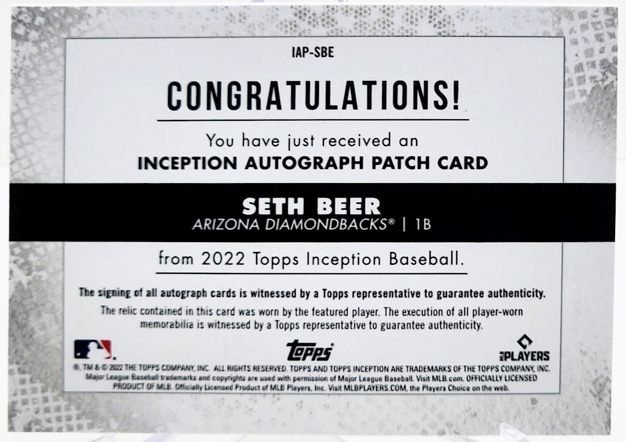 2022 Topps Inception Seth Beer Rookie Patch Auto /249 IAP-SBE