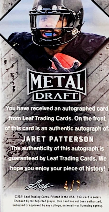 2021 Leaf Metal Draft Auto Portrait Rainbow Silver Orange 4/7 Jaret Patterson Rookie #PA-JP1
