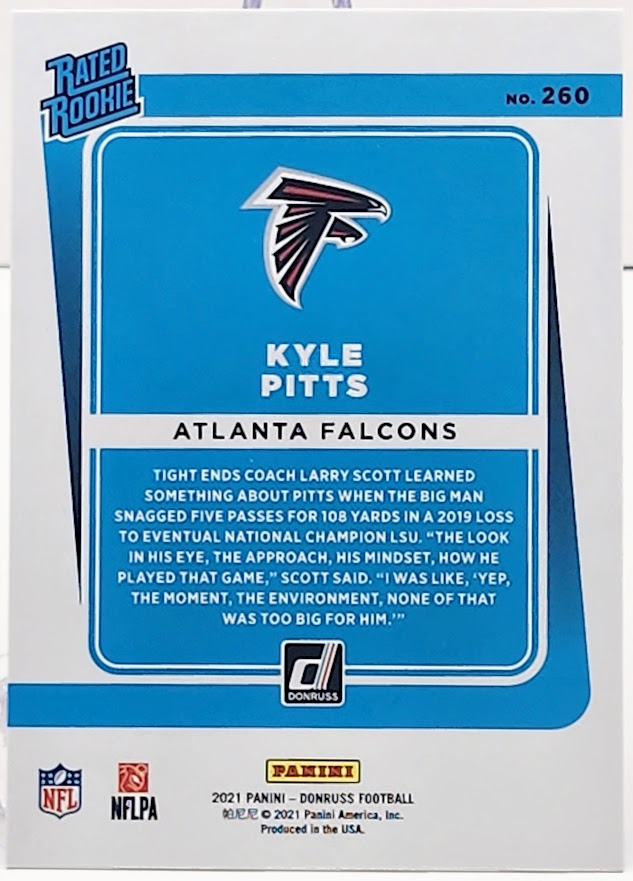 2021 Panini Donruss Kyle Pitts #260 Rated Rookie Blue Press Proof Falcons