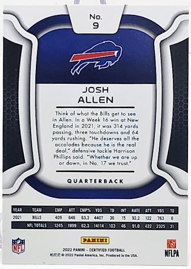 2022 Panini Certified Mirror Football #9 Josh Allen Buffalo Bills 57/349