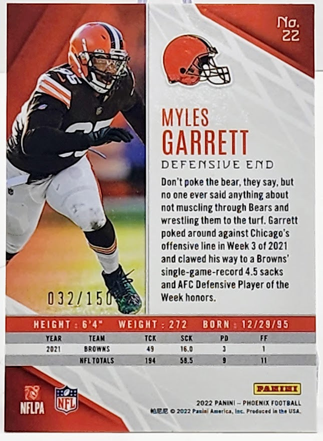 2022 Panini Phoenix Myles Garrett Teal Parallel 32/150 Cleveland Browns #22