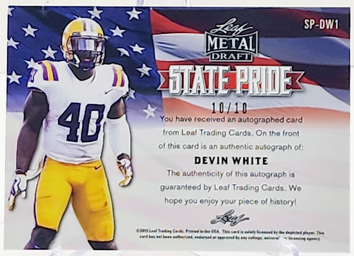 2019 LEAF METAL DRAFT STATE PRIDE PINK SP-DW1 DEVIN WHITE ROOKIE AUTO id#/10