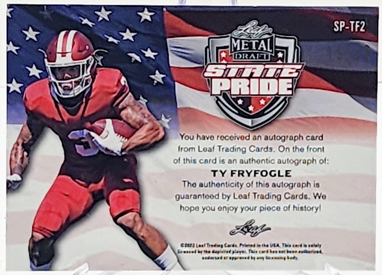 2022 Leaf Metal Draft State Pride Blue Crystals /20 Ty Fryfogle Rookie Auto RC