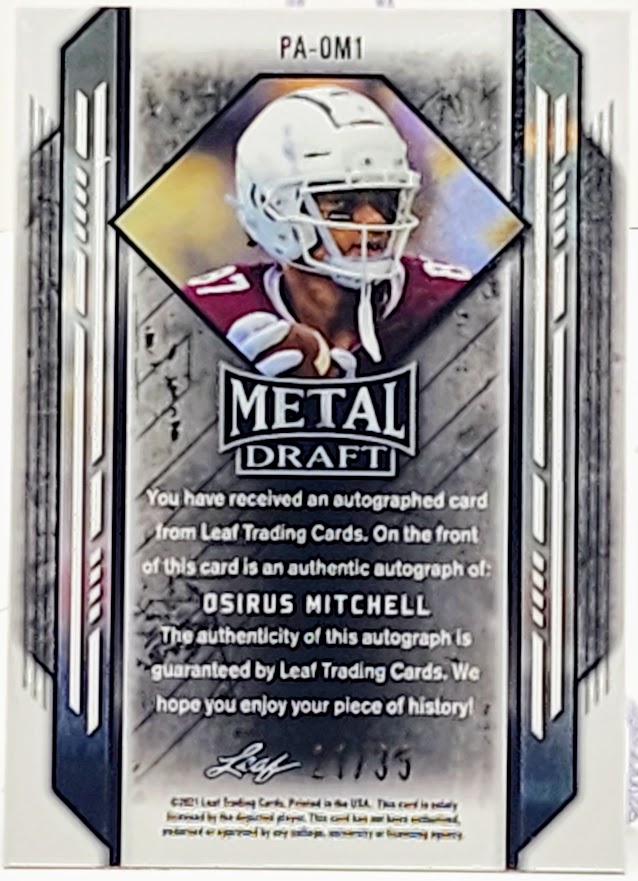 2021 Leaf Metal Draft Portraits Blue Rainbow #PA-OM1 Osirus Mitchell Autograph /35