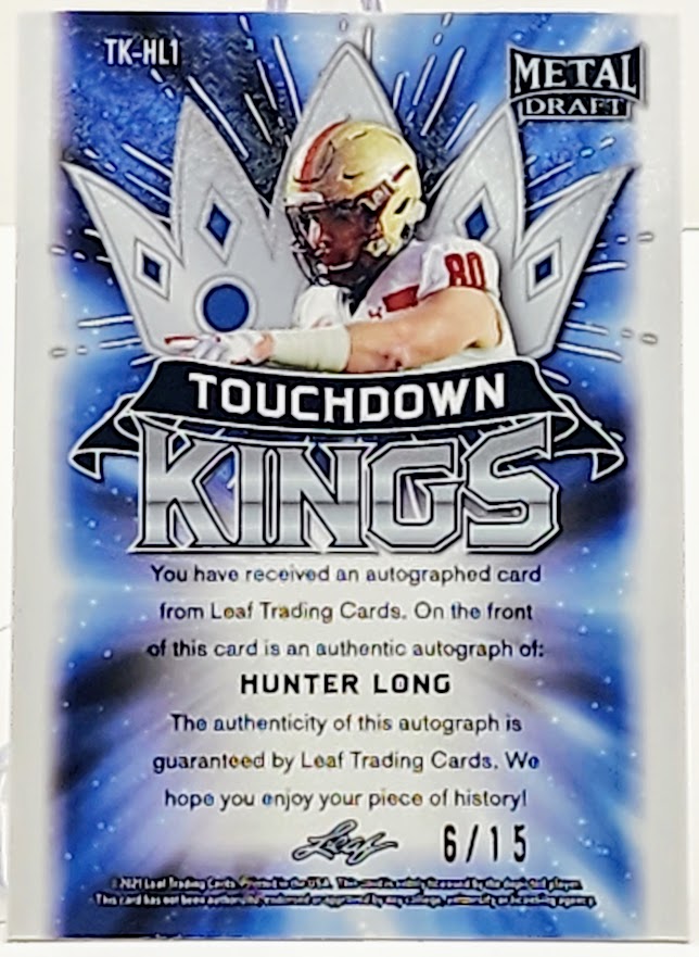 2021 Leaf Metal Draft Touchdown Kings Black Marbles 6/15 Hunter Long Rookies AUTO #TK-HL1