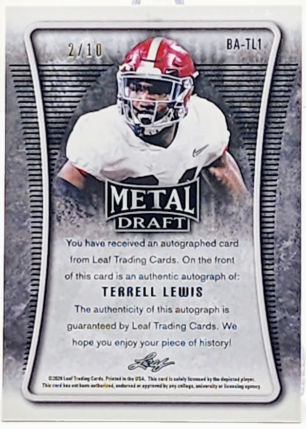 Terrell Lewis Blue Cracked Ice Rookie Auto RC 2/10 2020 Leaf Metal Draft #BA-TL1