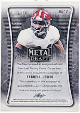 تحميل الصورة إلى عارض المعرض، Terrell Lewis Blue Cracked Ice Rookie Auto RC 2/10 2020 Leaf Metal Draft #BA-TL1