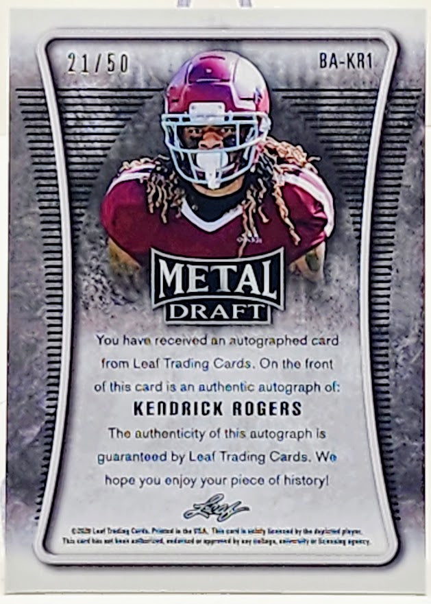 2022 Leaf Metal Draft #BA-KR1 KENDRICK ROGERS Rookie Auto Silver Wave /50