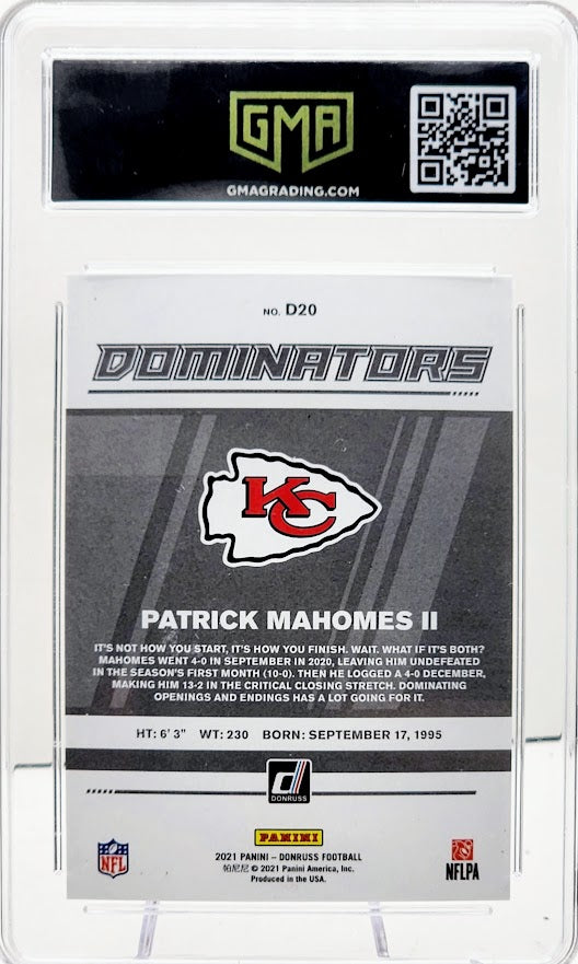 2021 Panini Donruss Dominators #20 Patrick Mahomes II Kansas City Chiefs GMA 10 GEM Mint