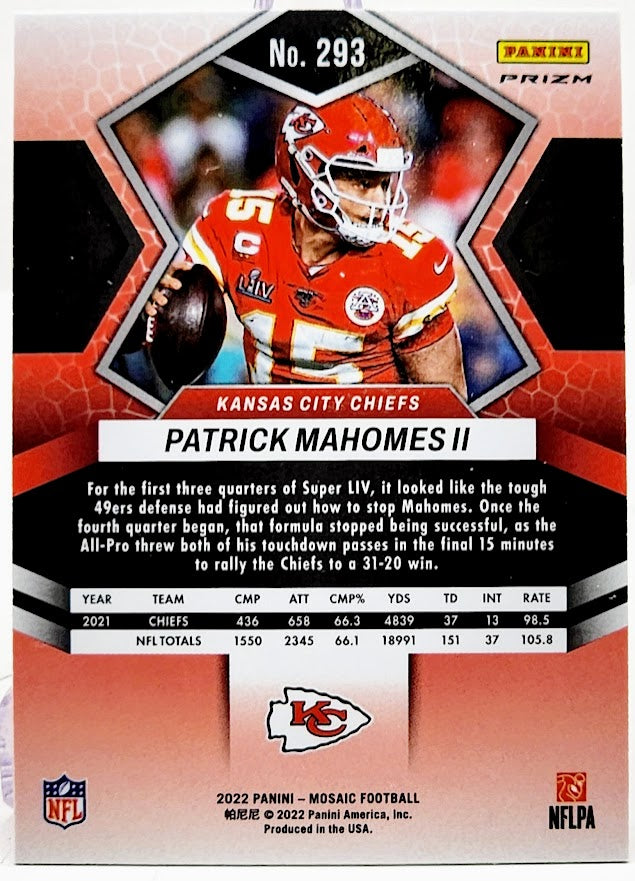 2022 Panini Mosaic Camo Pink #293 Patrick Mahomes II Kansas City Chiefs
