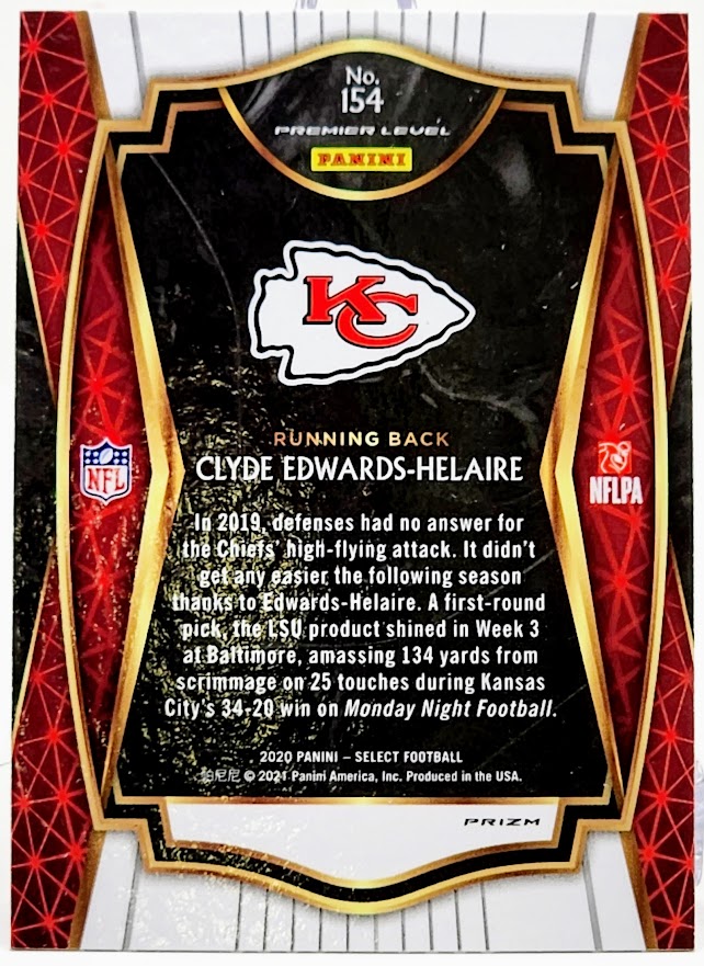 Clyde Edwards-Helaire 2020 Panini Select Premier Silver Prizm Rookie #154 Chiefs