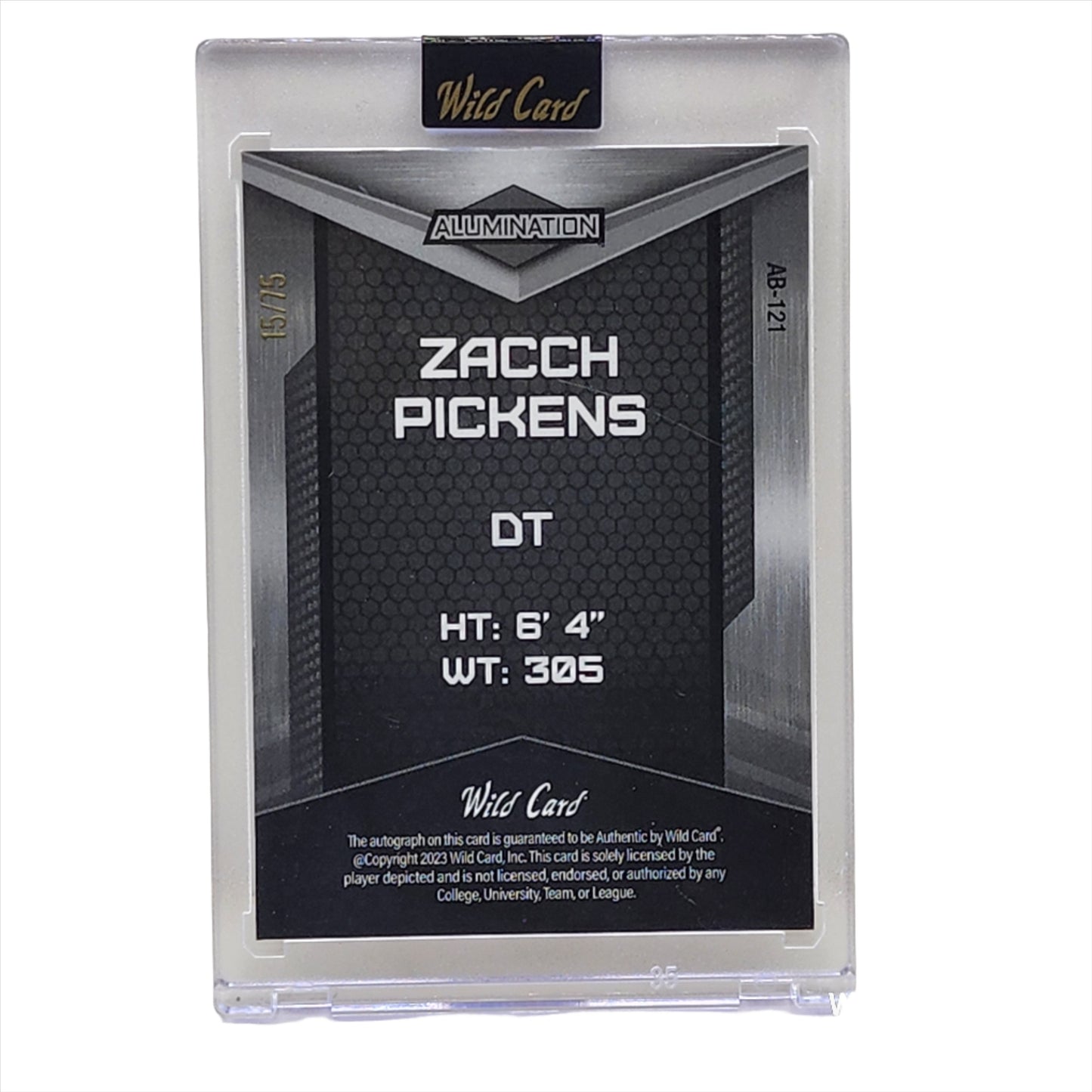 2023 Wild Card Alumination Auto RC 15/75 Zacch Pickens #AB-121 Chicago Bears