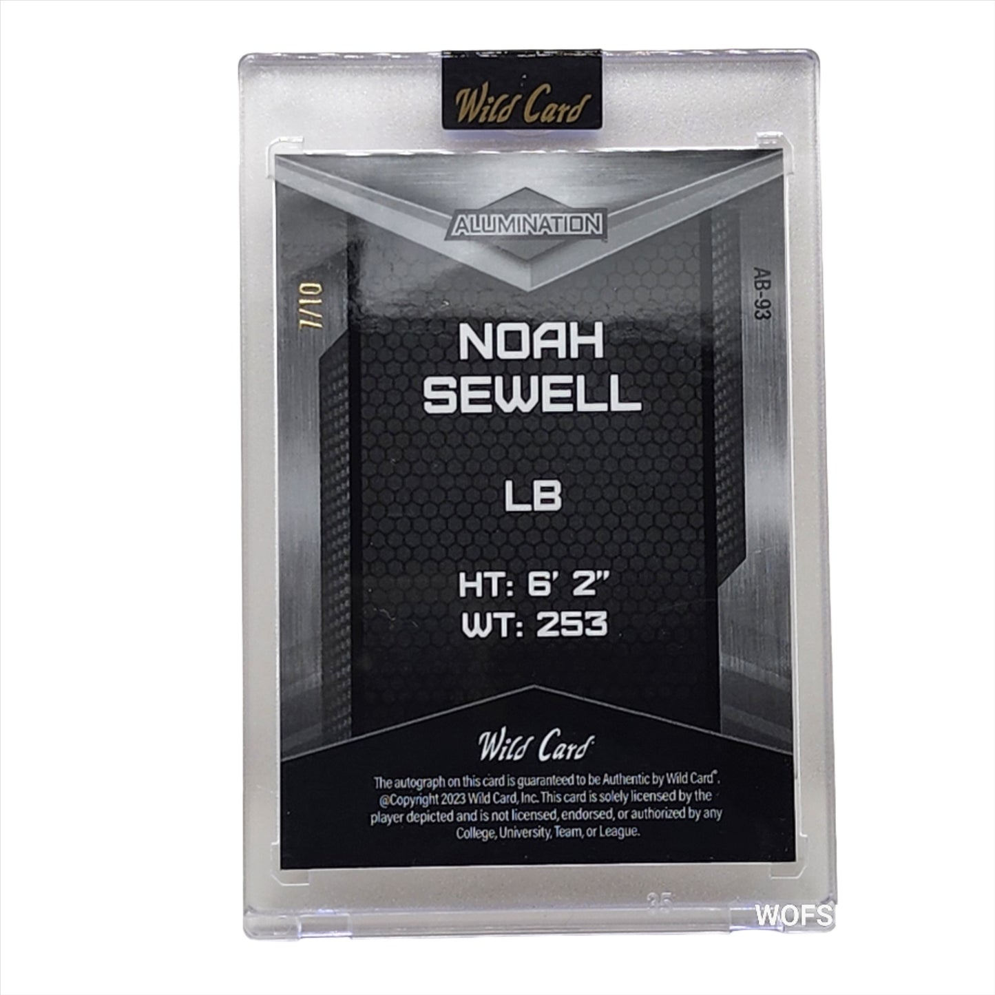 2023 Wild Card Alumination Crystal Holo Pink Auto 7/10 Noah Sewell #AB-93