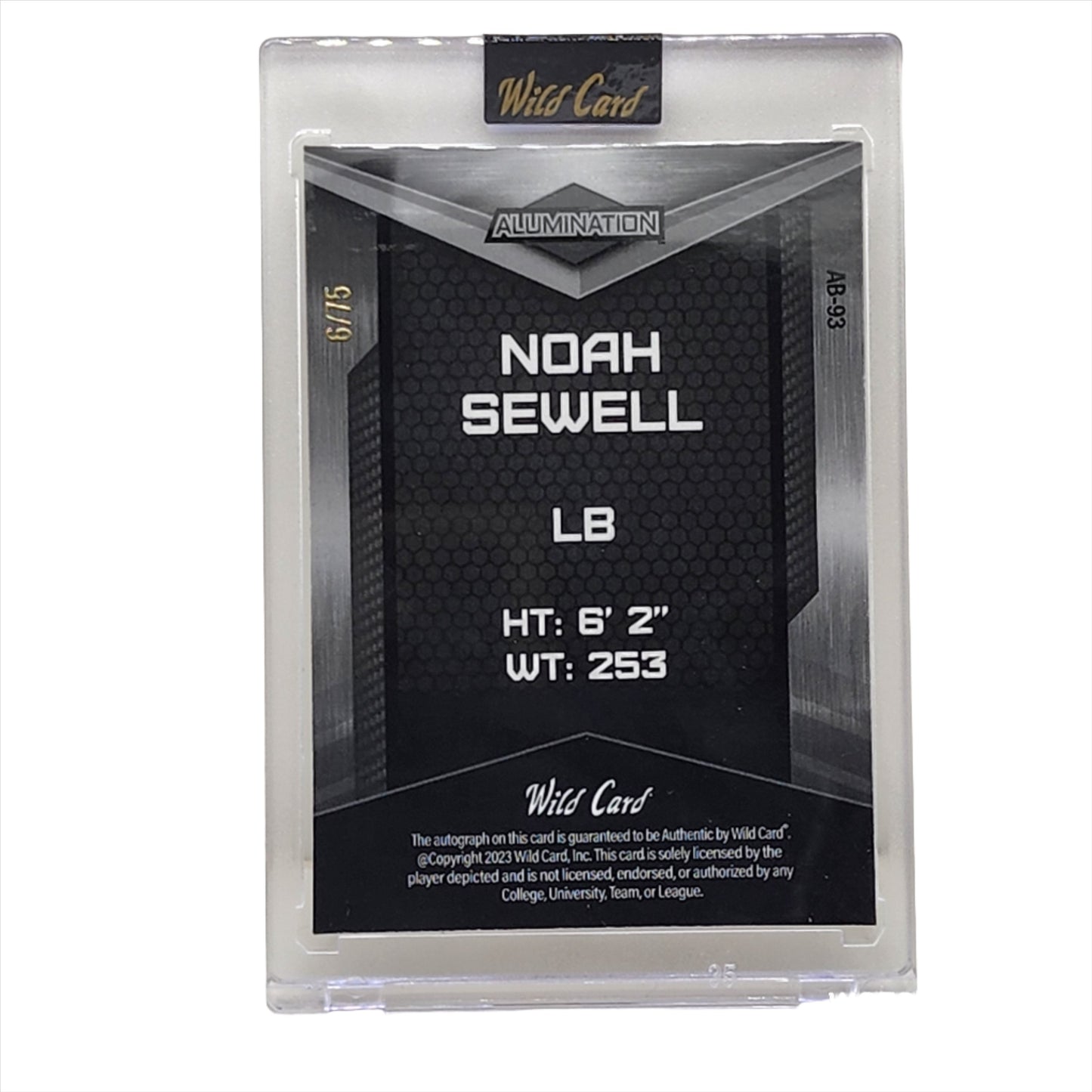 2023 Wild Card Alumination Auto 6/75 Noah Sewell #AB-93
