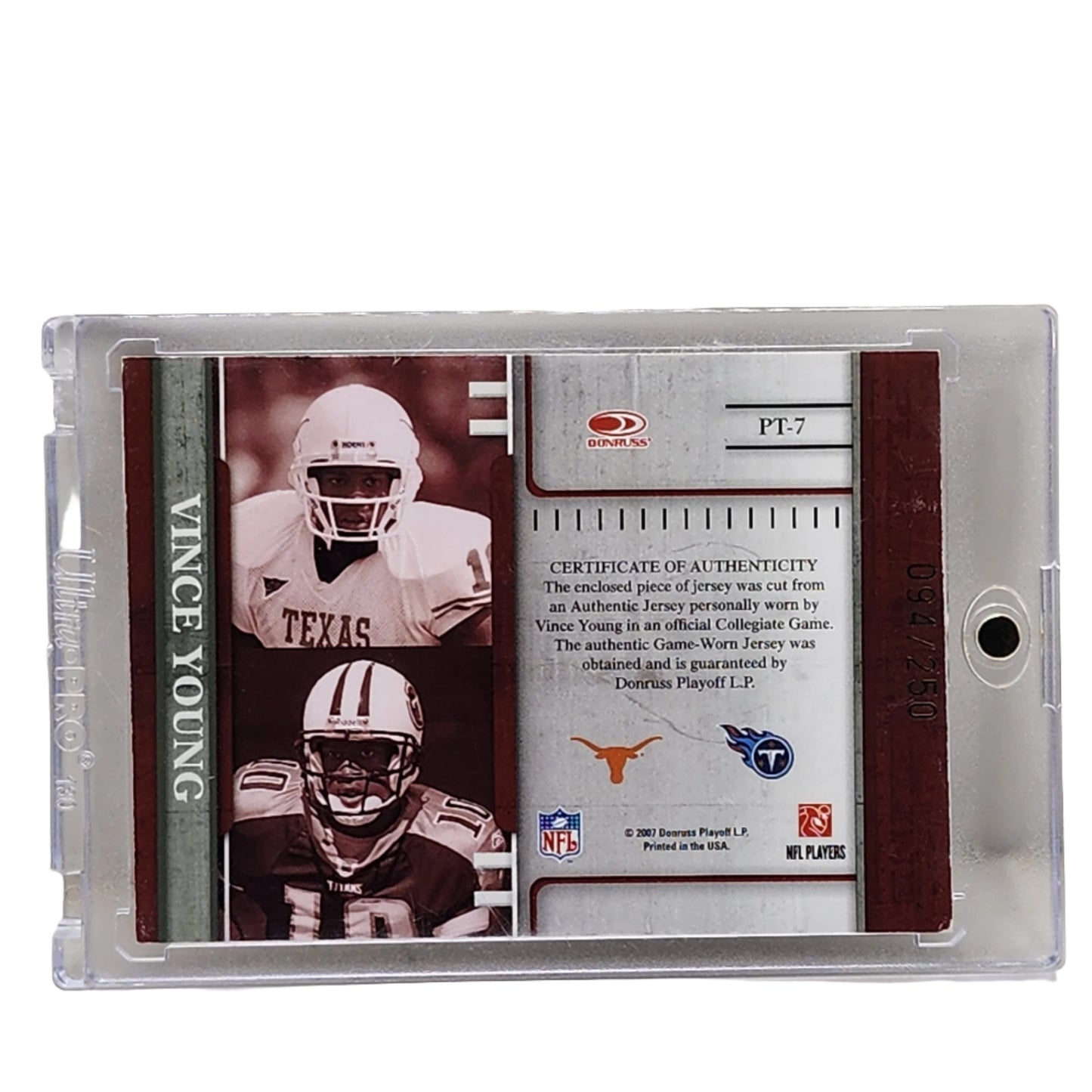 2007 Donruss Player Timeline Game Worn Jersey 94/250 Vince Young #PT-7 Tennessee Titans