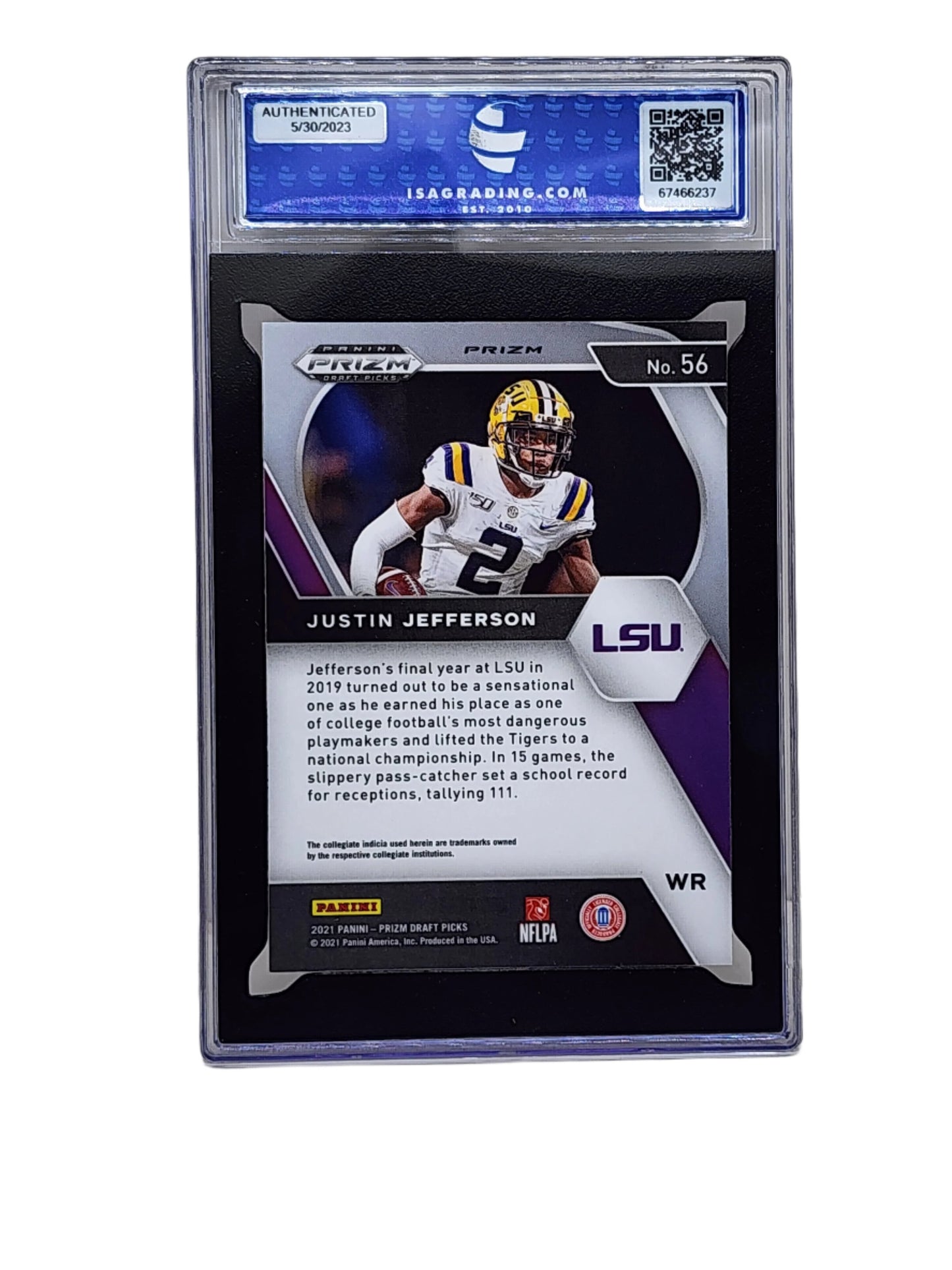 2021 Panini Prizm Pick Orange Ice Prizm JUSTIN JEFFERSON #56 LSU ISA Mint 9