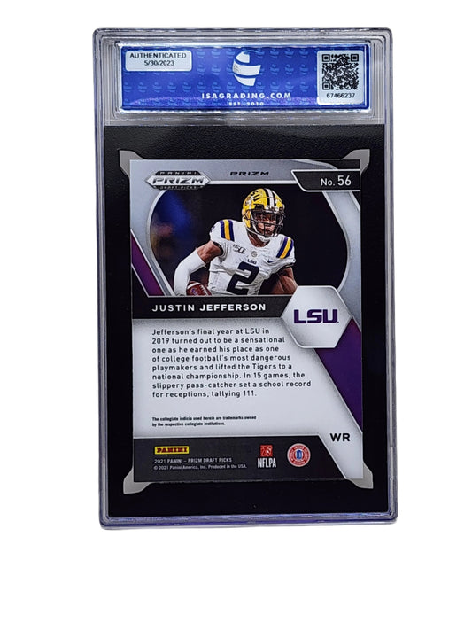 2021 Panini Prizm Pick Orange Ice Prizm JUSTIN JEFFERSON #56 LSU ISA Mint 9