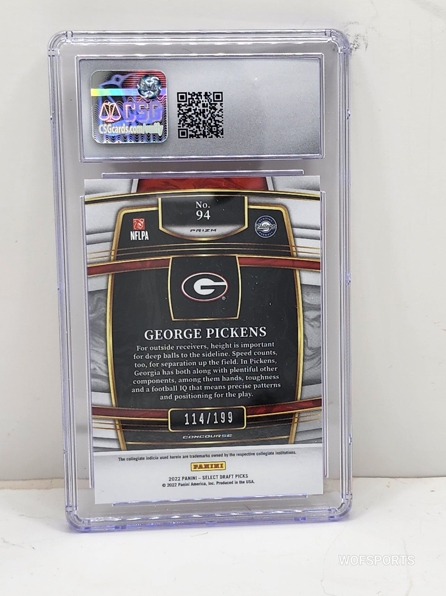 2022 Panini Select Draft Pick Tri-Color Prizm George Pickens RC #94 CSG Gem Mint 10